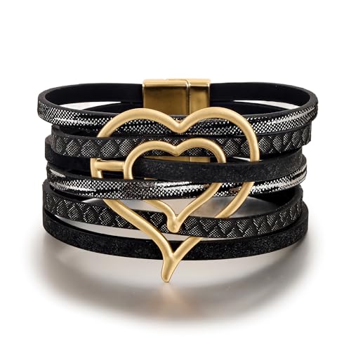 Edoneery Women's Boho Leather Layered Cuff Wrap Bracelet 19.5cm
