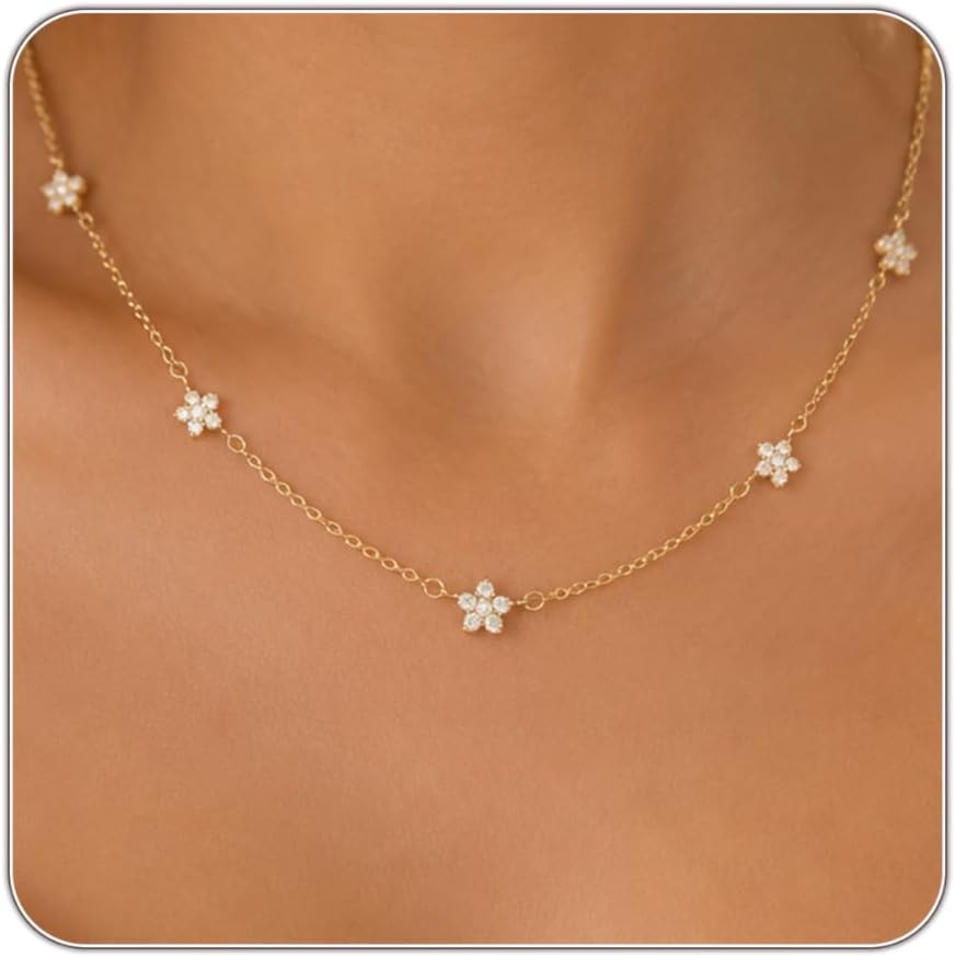 CUEZIY Women's Cubic Zirconia Station Choker Necklace