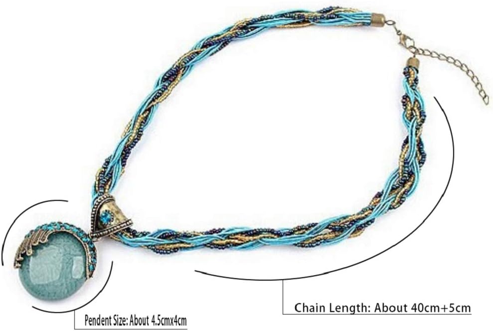 Harlorki Women's Retro Turquoise Rhinestone Pendant Necklace