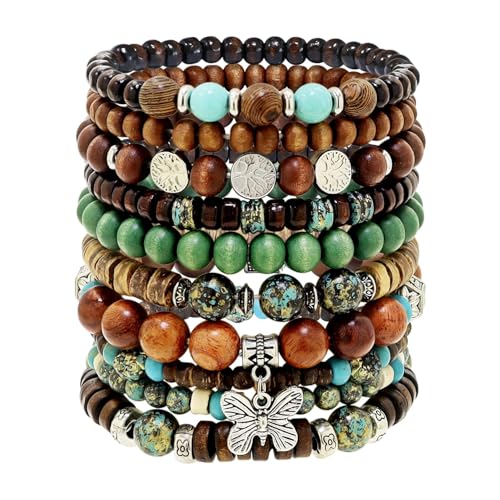 Opalaysria Women's Bohemian Beaded Stretch Bracelet Set