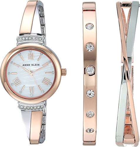 Anne Klein Women's Crystal Accented Bangle Watch and Bracelet Set