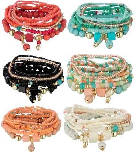Jewellify Women's Boho Beaded Stackable Bracelet Set