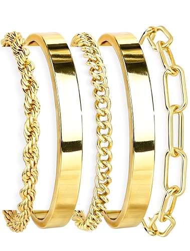 Gokeey Women's 14K Gold Plated Stackable Cuff Bracelet Set