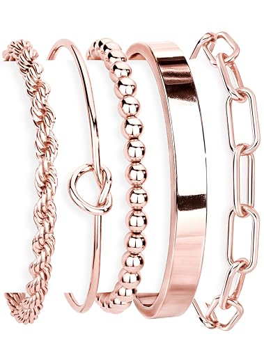 Gokeey Women's 14K Gold Plated Stackable Cuff Bracelet Set