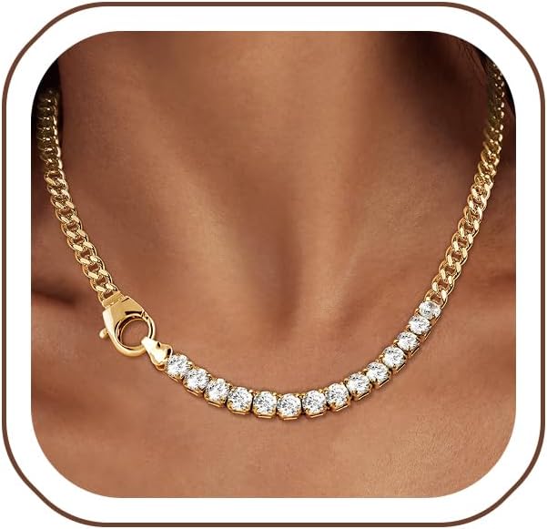 Luxval Women's 3mm CZ Tennis Choker Necklace
