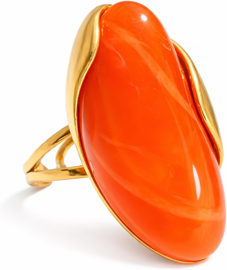 Mchic Women's Chunky Oval Resin Statement Ring