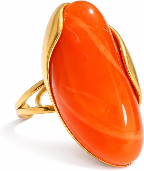 Mchic Women's Chunky Oval Resin Statement Ring