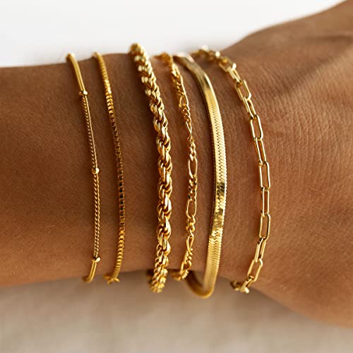 DEARMAY Women's 14K Gold Plated Chain Bracelet Set