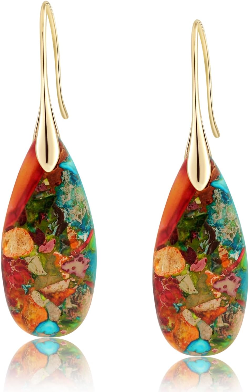 Sriomu Women's Natural Stone Fishhook Dangle Earrings