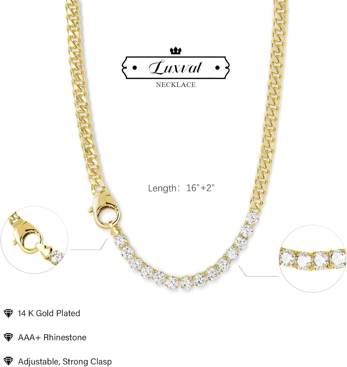 Luxval Women's 3mm CZ Tennis Choker Necklace