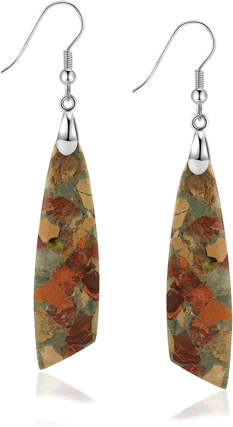 Sriomu Women's Natural Stone Fishhook Dangle Earrings