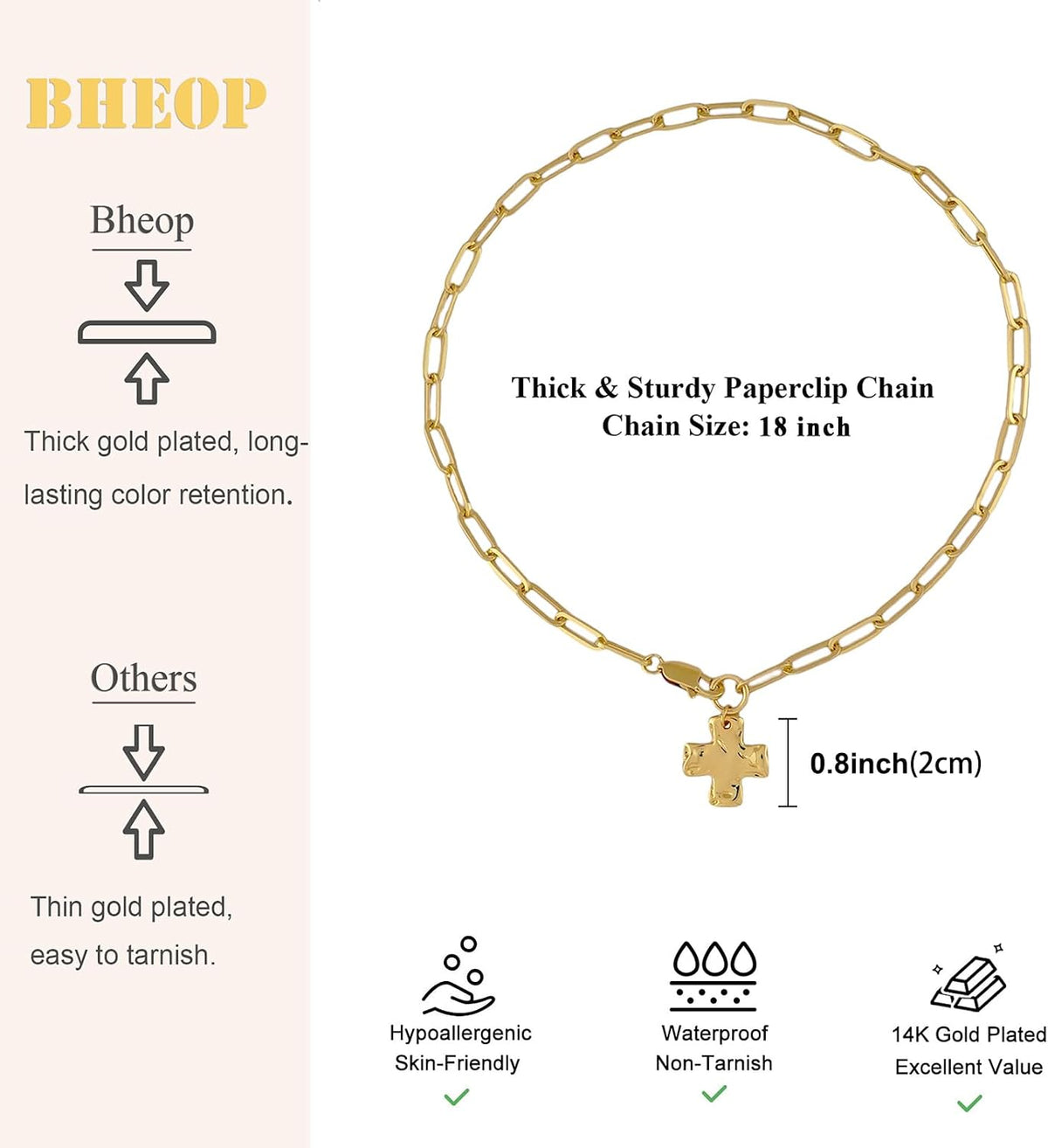 Bheop Women's Chunky Cross Pendant Necklace