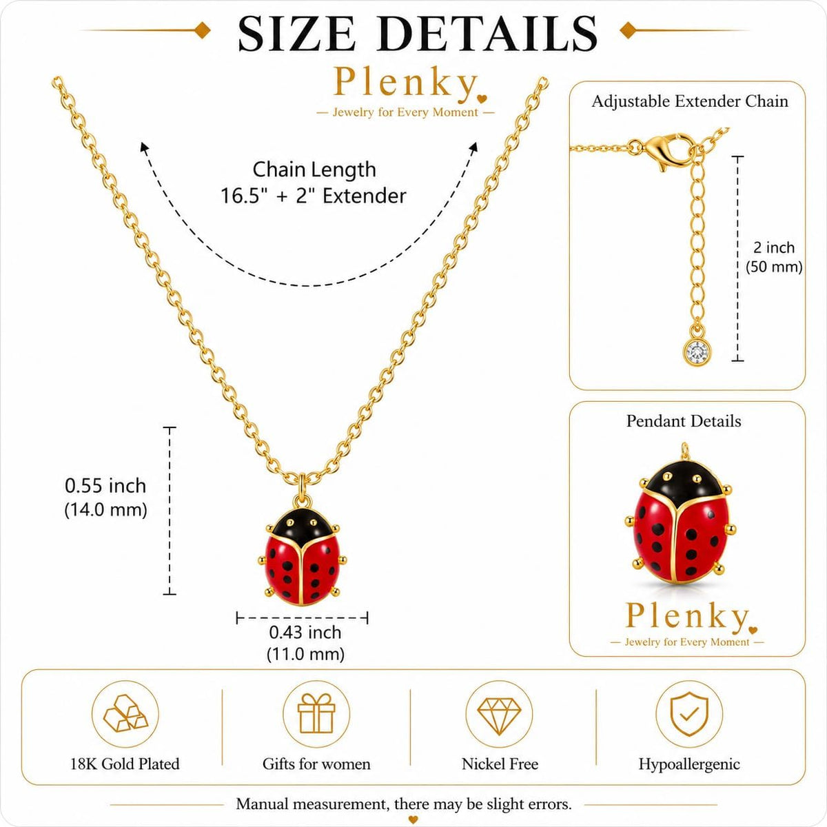 Plenky Women's 14K Gold Plated Dainty Pendant Necklace