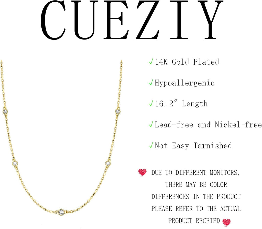 CUEZIY Women's Cubic Zirconia Station Choker Necklace