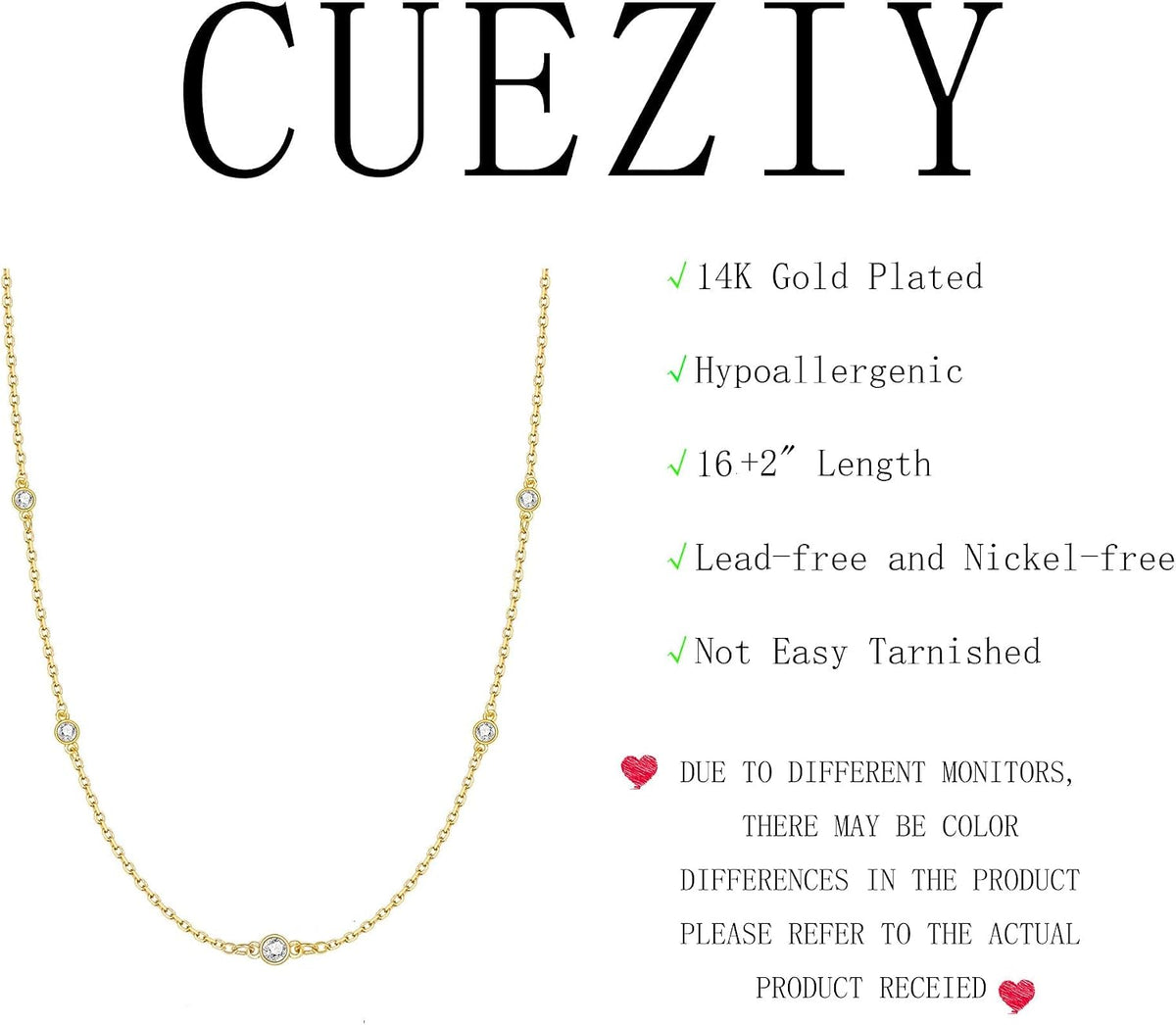 CUEZIY Women's Cubic Zirconia Station Choker Necklace