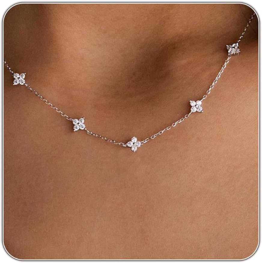 CUEZIY Women's Cubic Zirconia Station Choker Necklace