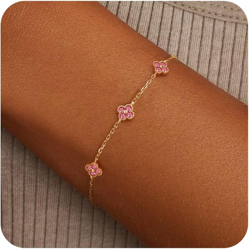 KELAIEN Women's Gold Birthstone Clover Bracelet