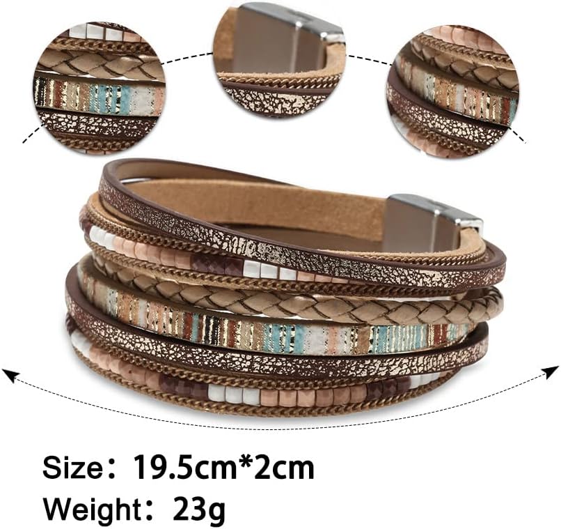 Fesciory Women's Boho Western Leather Wrap Cuff Bracelet