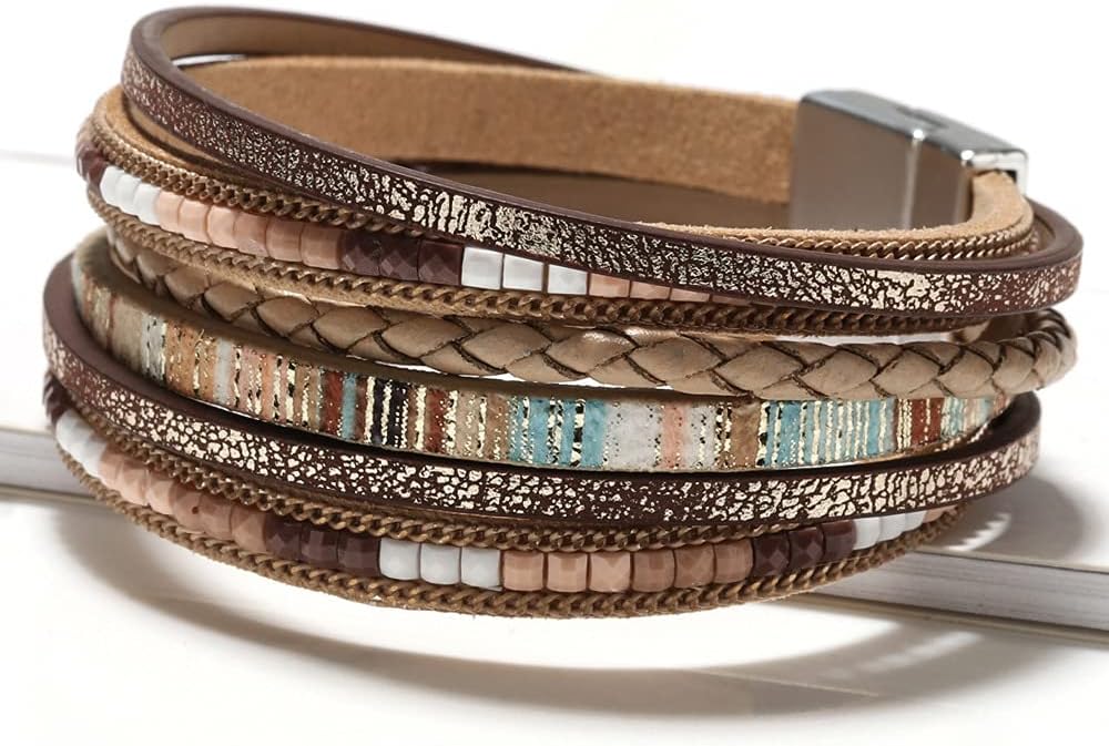 Fesciory Women's Boho Western Leather Wrap Cuff Bracelet
