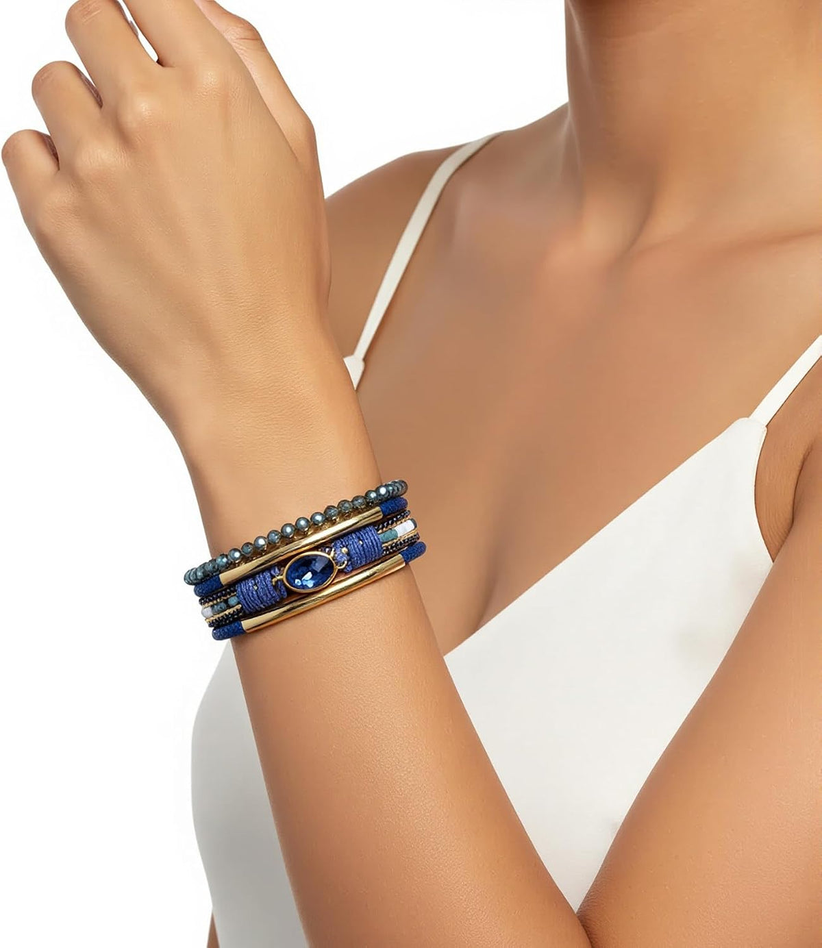 Edoneery Women's Boho Leather Layered Cuff Wrap Bracelet 19.5cm