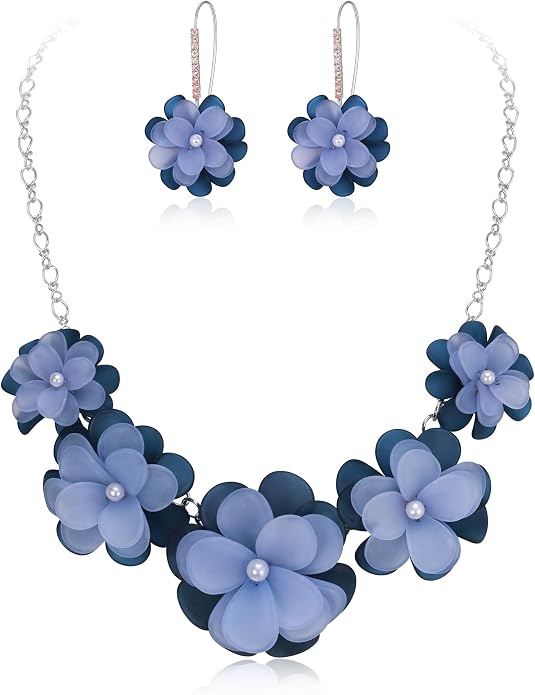 Flyonce Women's Floral Boho Collar Necklace with Earrings