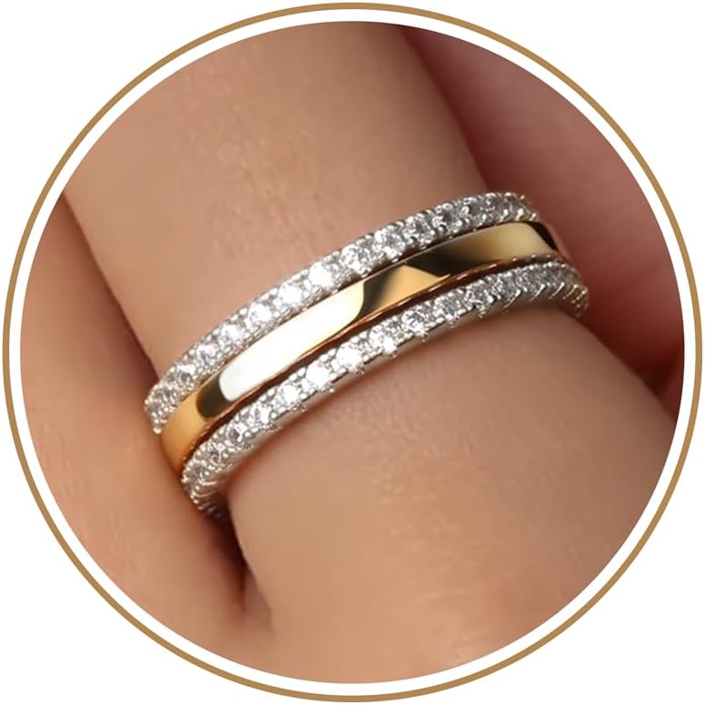 Purplepig Women's Two Tone CZ Eternity Band Set