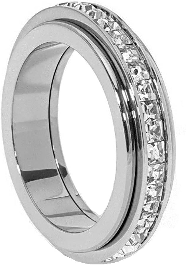 Pingyongchang Women's Titanium Steel CZ Spinner Anxiety Ring