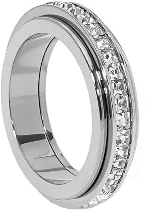 Pingyongchang Women's Titanium Steel CZ Spinner Anxiety Ring