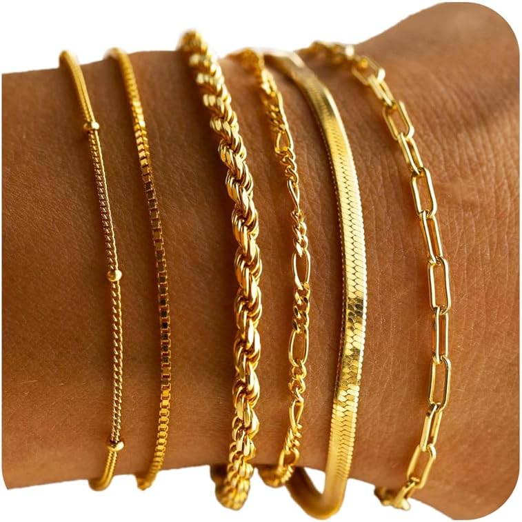 DEARMAY Women's 14K Gold Plated Chain Bracelet Set