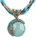 Harlorki Women's Retro Turquoise Rhinestone Pendant Necklace