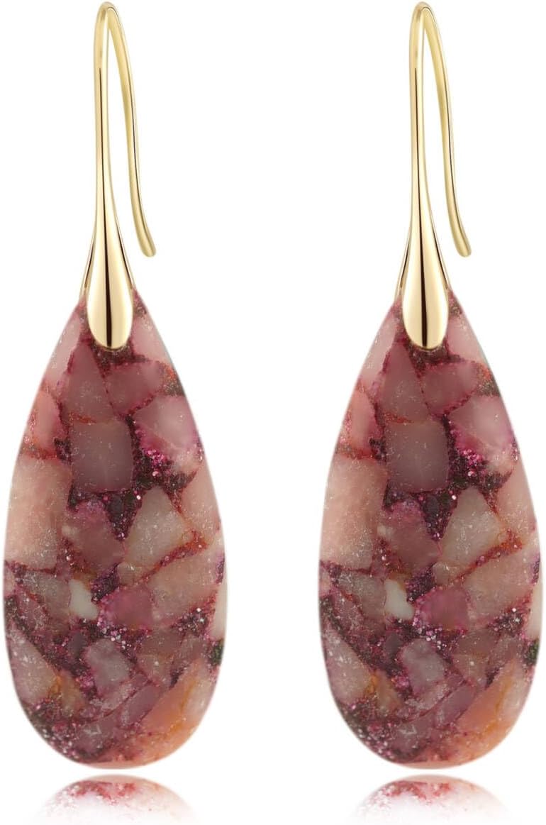 Sriomu Women's Natural Stone Fishhook Dangle Earrings