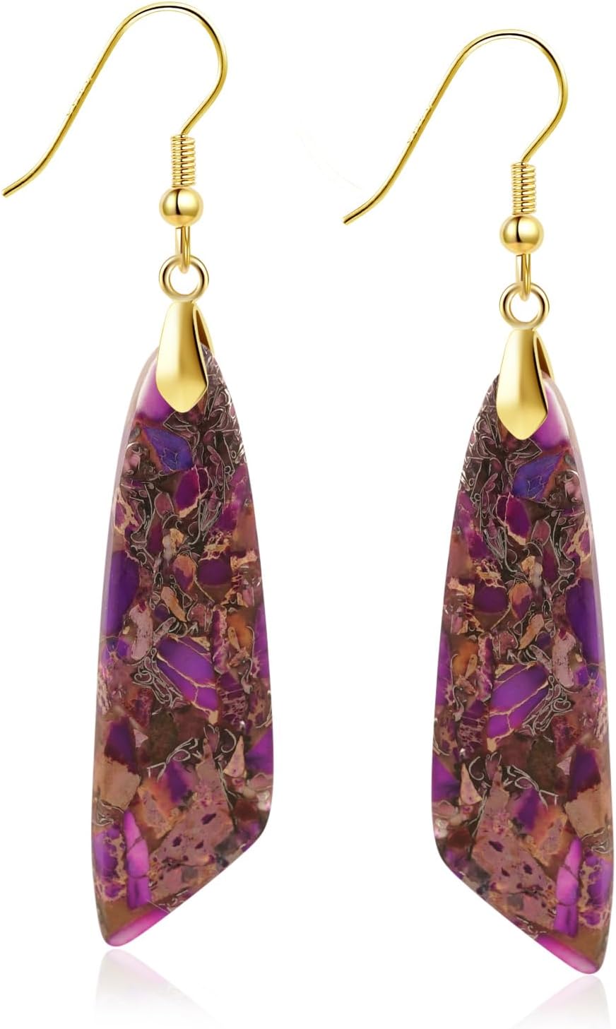 Sriomu Women's Natural Stone Fishhook Dangle Earrings