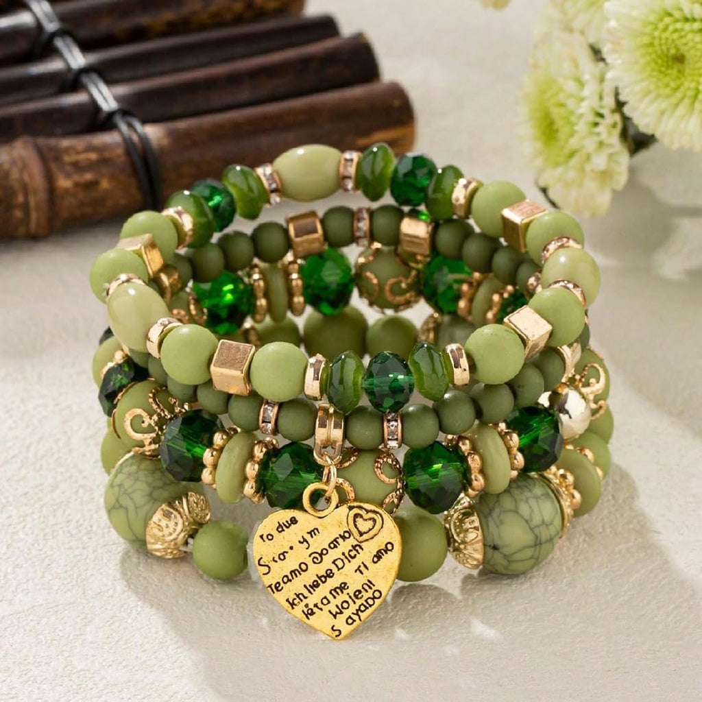 Jewellify Women's Boho Beaded Stackable Bracelet Set