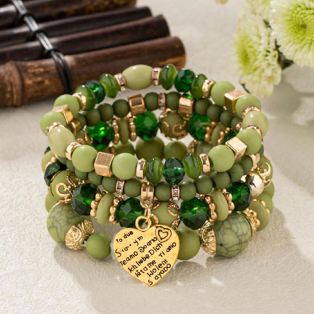 Jewellify Women's Boho Beaded Stackable Bracelet Set