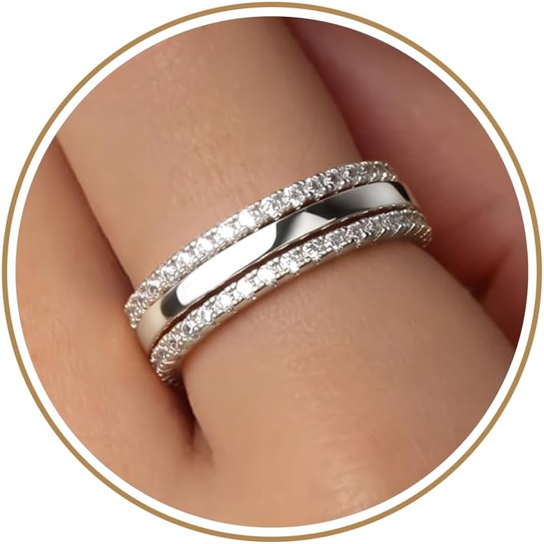 Purplepig Women's Two Tone CZ Eternity Band Set