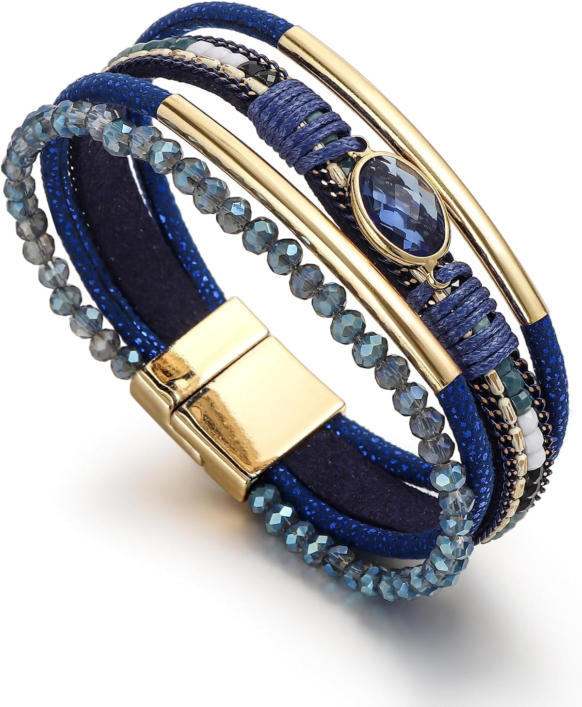 Edoneery Women's Boho Leather Layered Cuff Wrap Bracelet 19.5cm