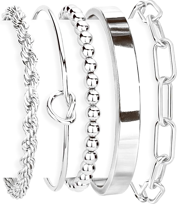 Gokeey Women's 14K Gold Plated Stackable Cuff Bracelet Set