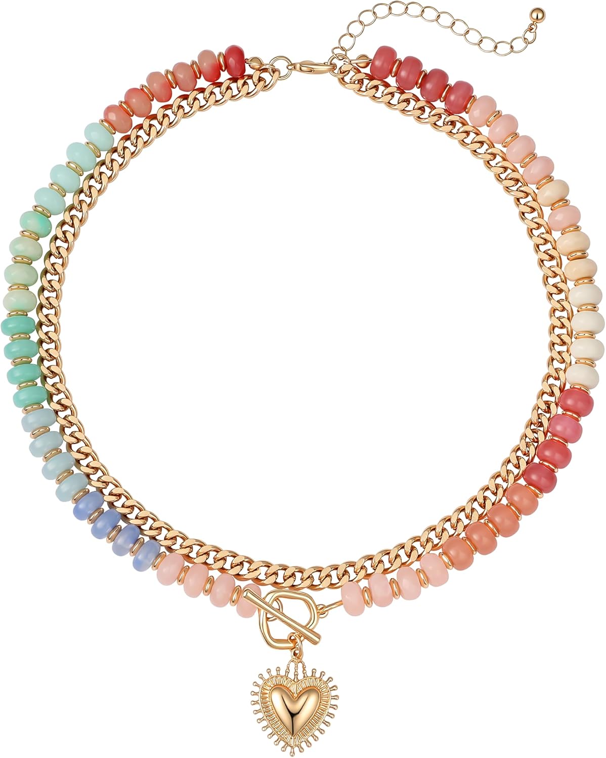 Layered Necklaces for Women, Colorful Acrylic Beads & Heart Pendant
