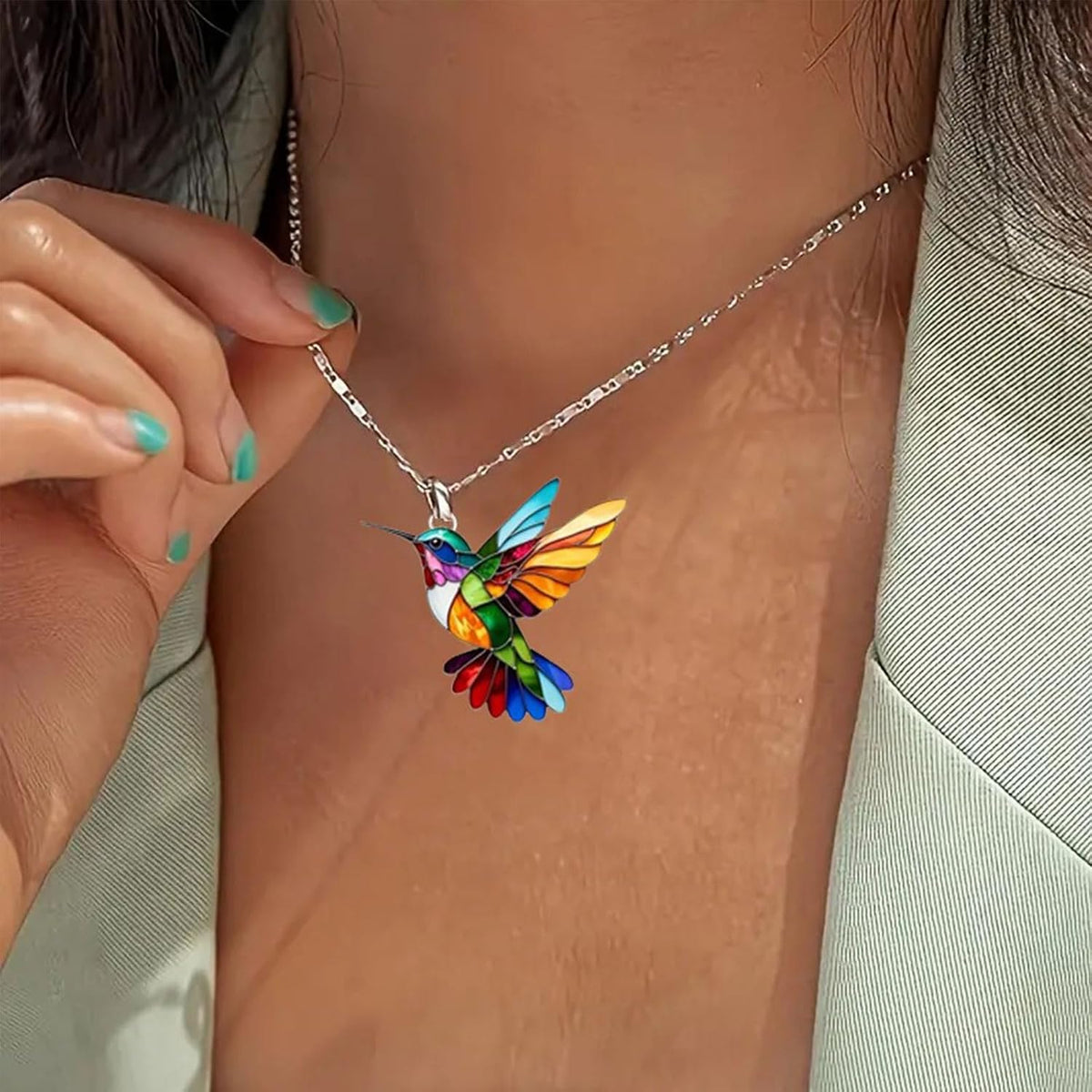 MIFYNN Women's Colorful Acrylic Hummingbird Pendant