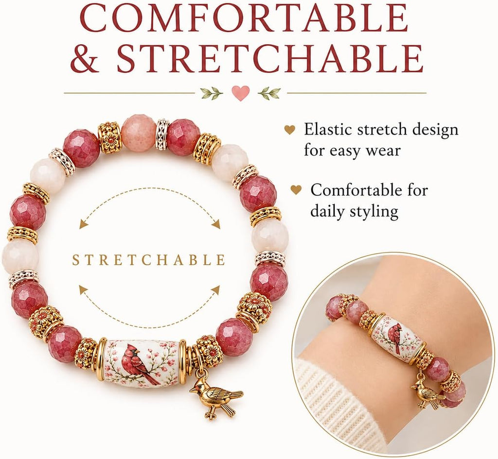 LIU JUN Women's Natural Stone Bead Stretch Bracelet 19.1cm