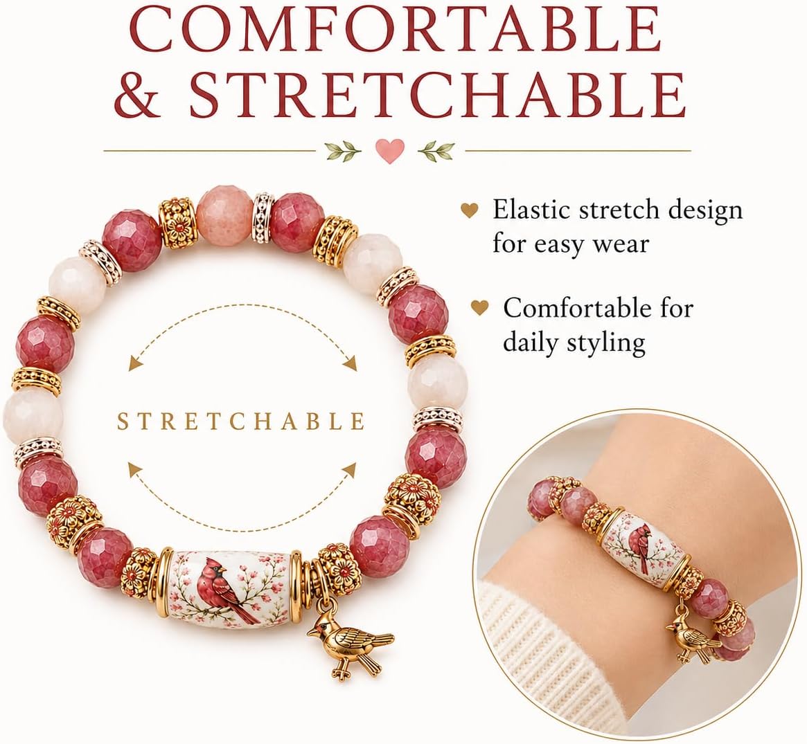 LIU JUN Women's Natural Stone Bead Stretch Bracelet 19.1cm