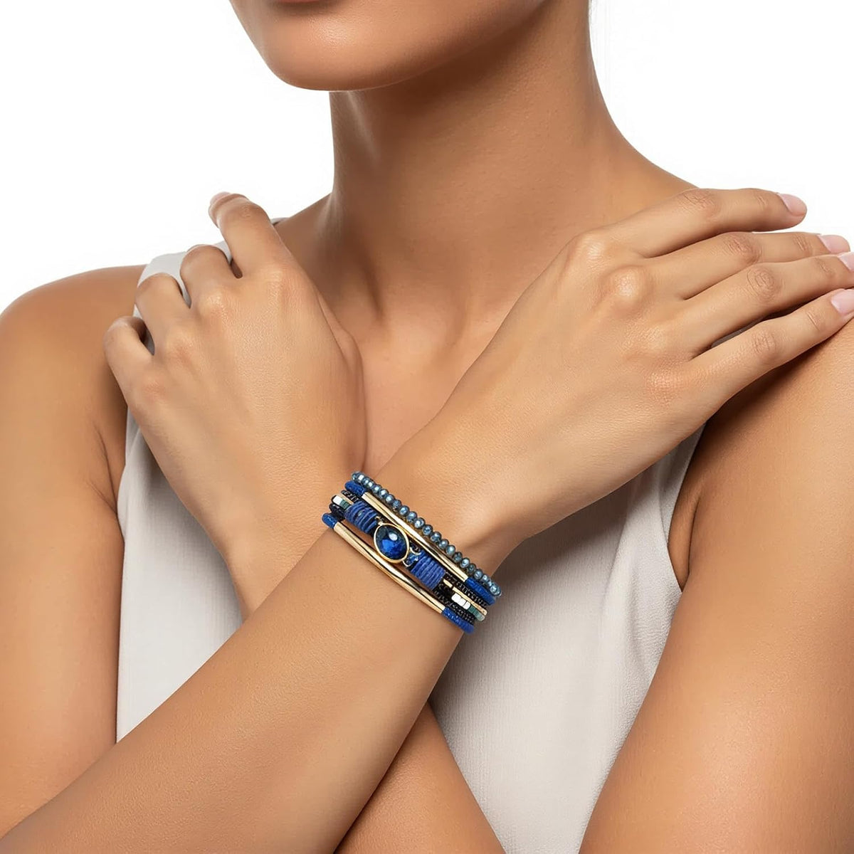 Edoneery Women's Boho Leather Layered Cuff Wrap Bracelet 19.5cm