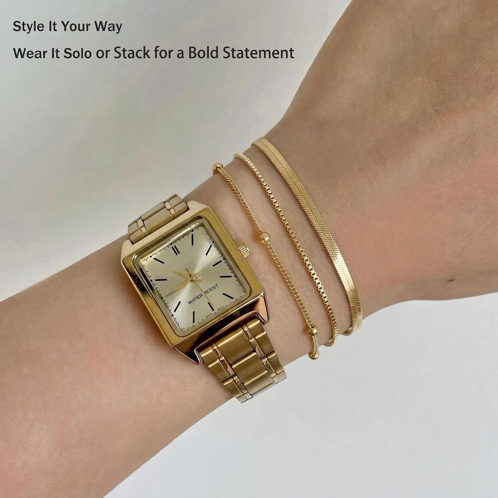 DEARMAY Women's 14K Gold Plated Chain Bracelet Set