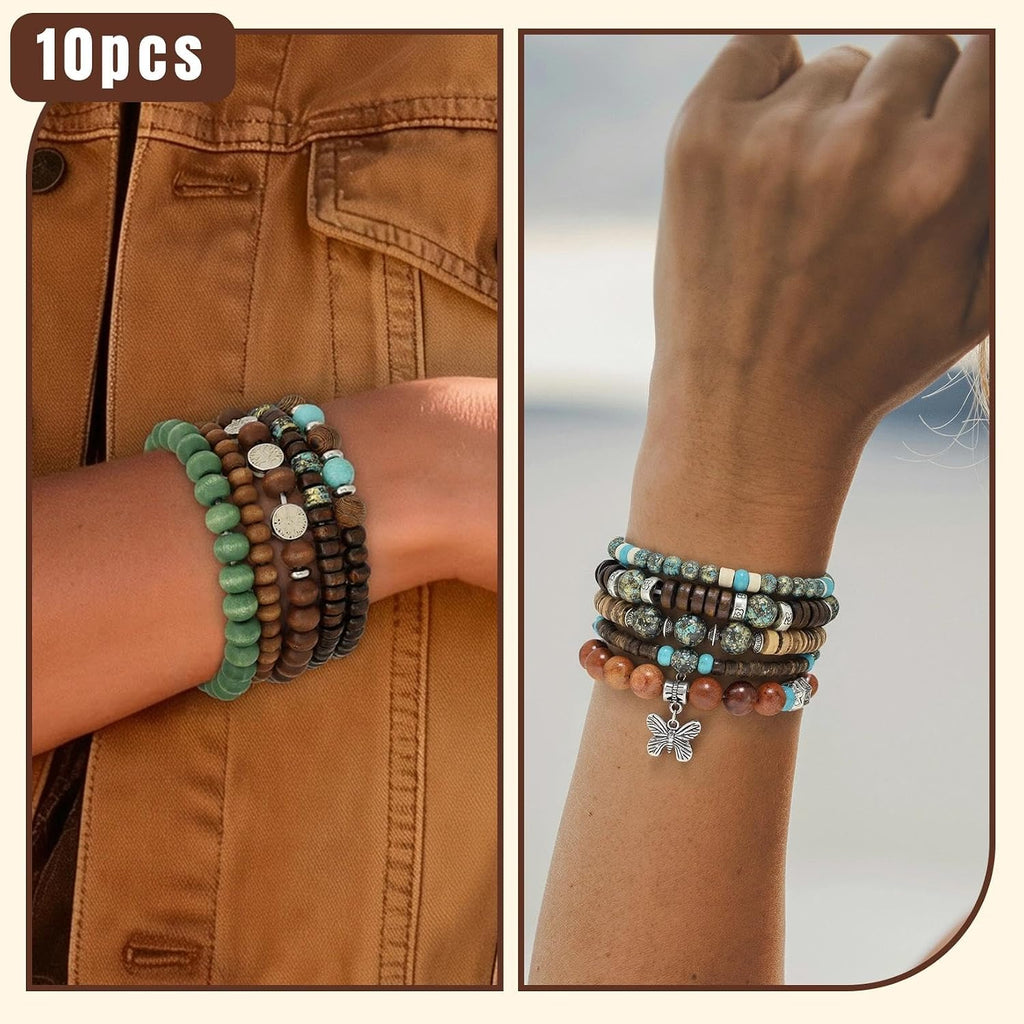 Opalaysria Women's Bohemian Beaded Stretch Bracelet Set