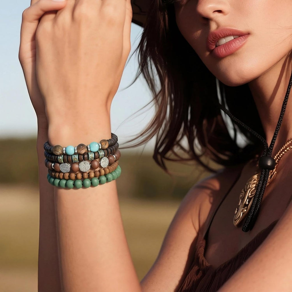 Opalaysria Women's Bohemian Beaded Stretch Bracelet Set