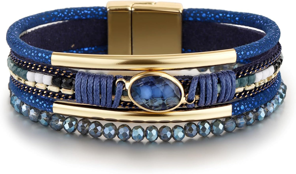 Edoneery Women's Boho Leather Layered Cuff Wrap Bracelet 19.5cm
