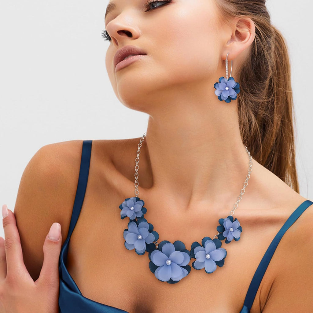 Flyonce Women's Floral Boho Collar Necklace with Earrings