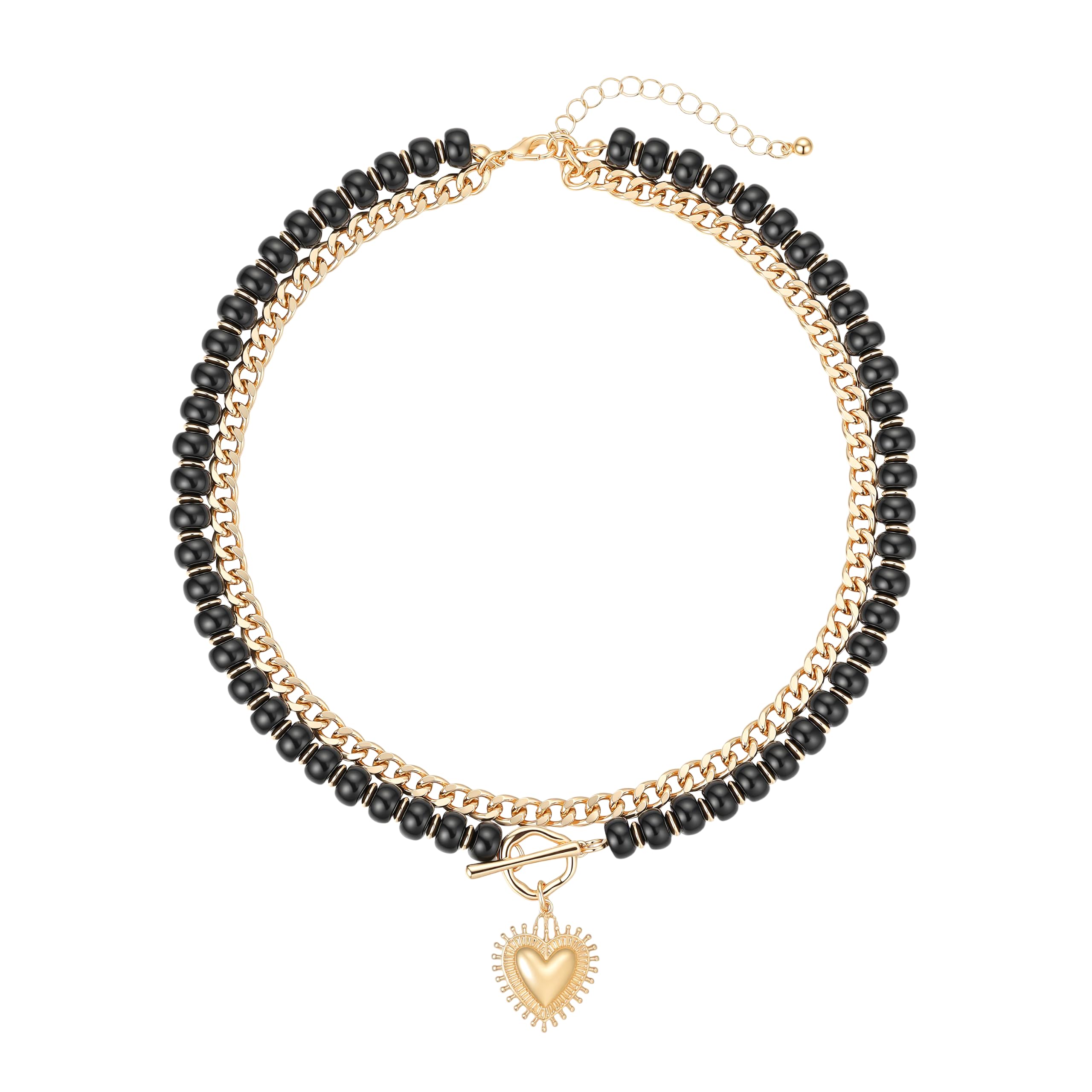 Layered Necklaces for Women, Colorful Acrylic Beads & Heart Pendant