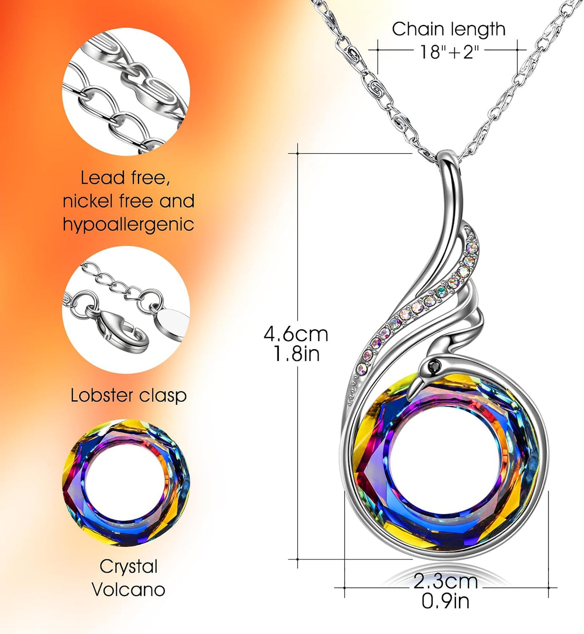 Kate Lynn Women's Phoenix Crystal Pendant Necklace