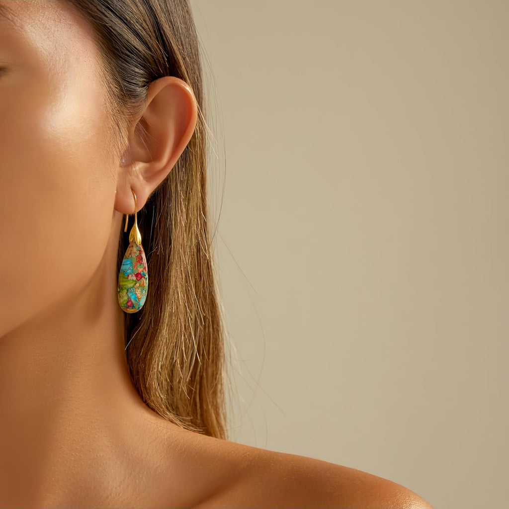 Sriomu Women's Natural Stone Fishhook Dangle Earrings